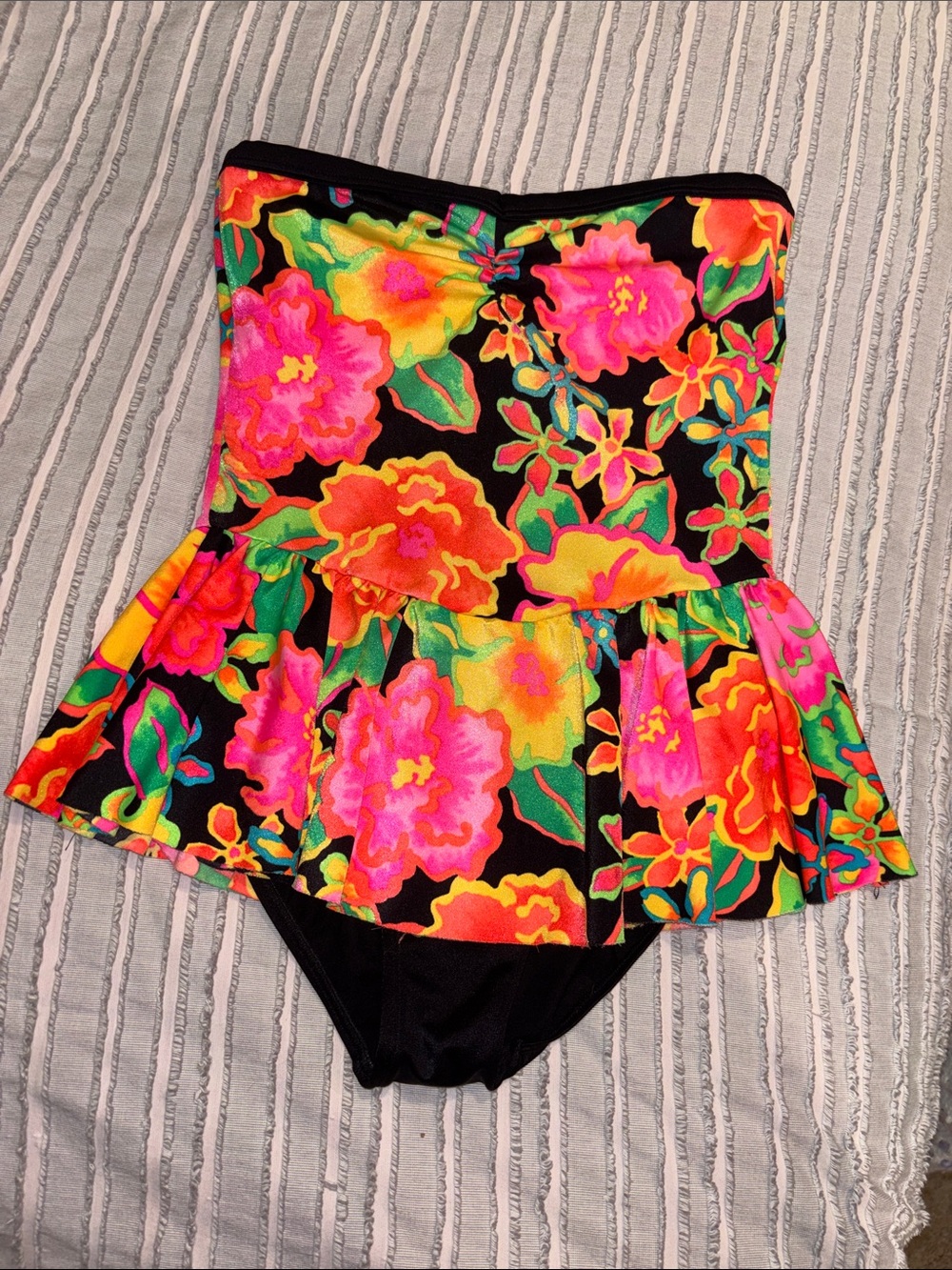 Catalina Black One-Piece Swimdress with Neon Floral Print